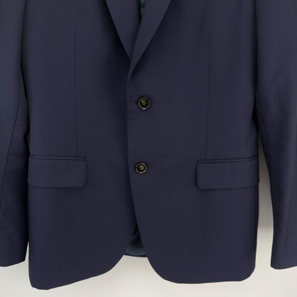 DE FURSAC Virgin wool Serge Fitted Lined Carbon Blue Suit Blazer Jacket 46R S/M - Picture 7 of 10